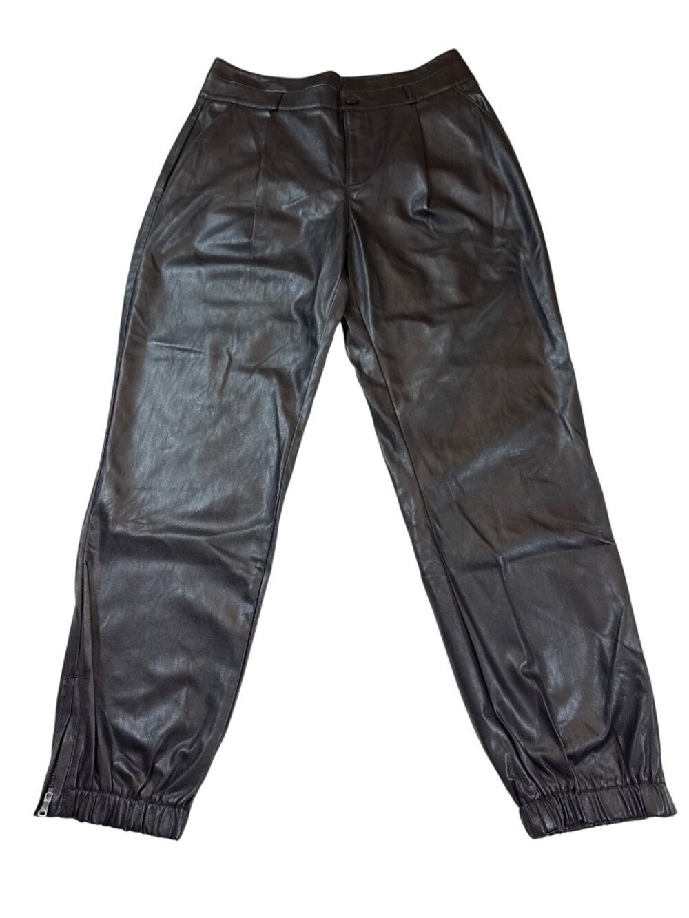 Paige Womens Black Faux Leather Jogger Pants Size 6 Zipper Hem (V1155)